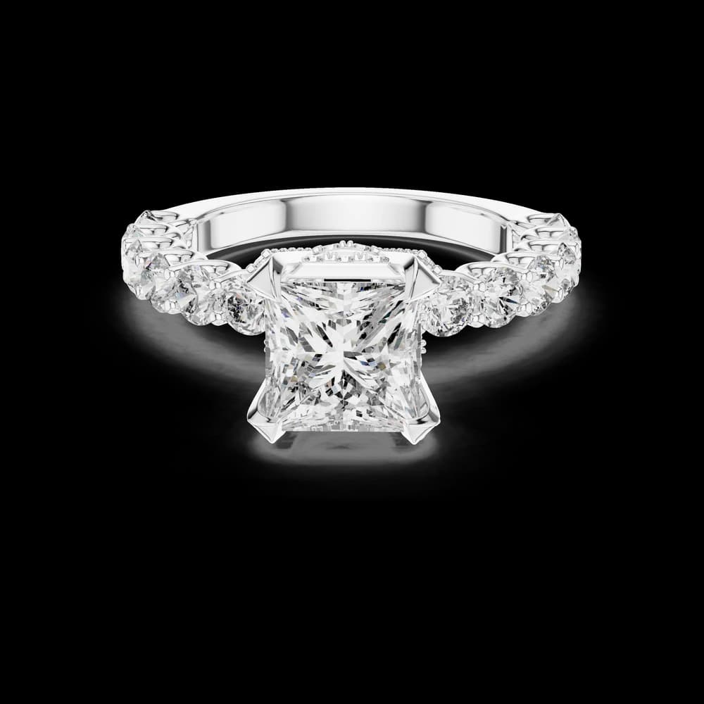 Princess Cut Round Pavé Band Lab Grown Diamond Ring - Image 1 Princess Cut Round Pavé Band Lab Grown Diamond Ring, view 1 of 4