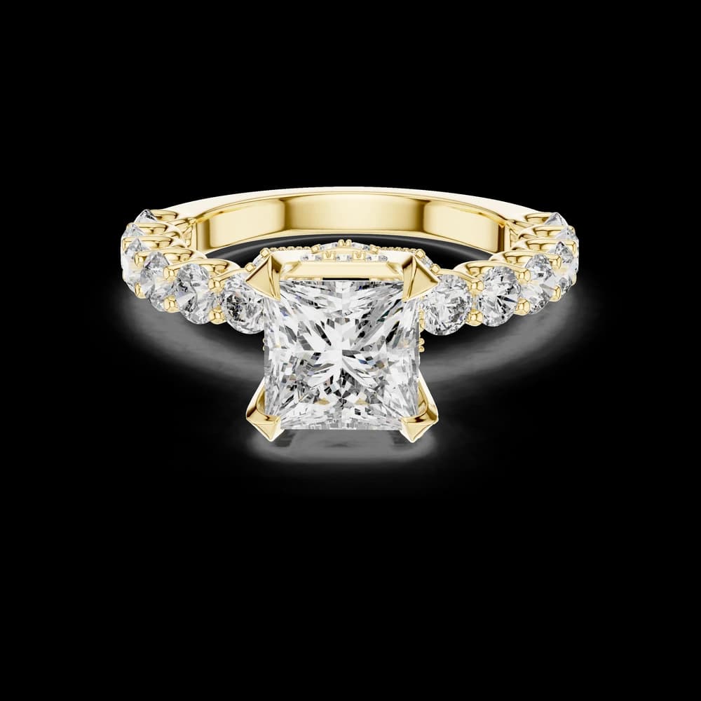 Princess Cut Round Pavé Band Lab Grown Diamond Ring - Image 2 Princess Cut Round Pavé Band Lab Grown Diamond Ring, view 2 of 4