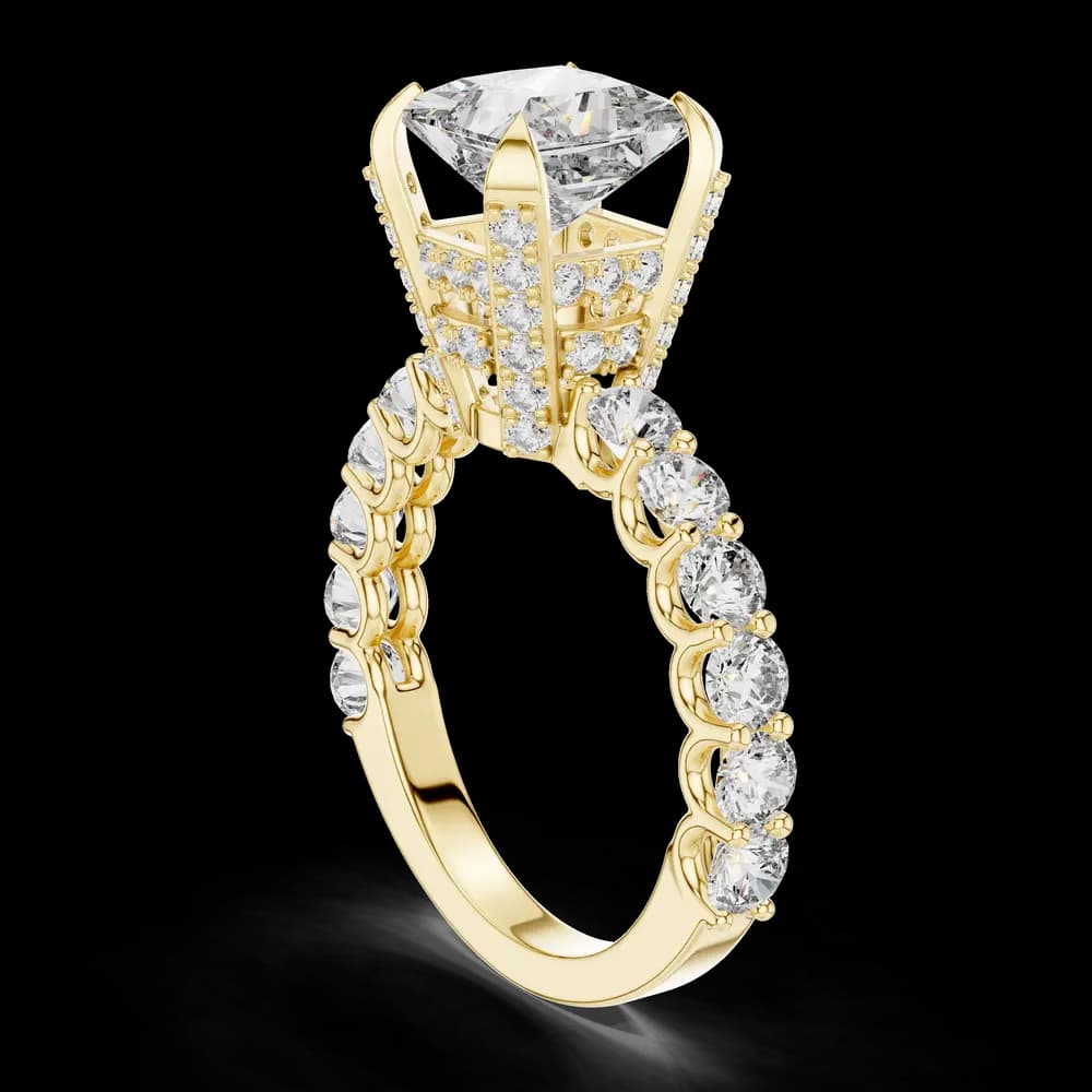 Princess Cut Round Pavé Band Lab Grown Diamond Ring - Image 3 Princess Cut Round Pavé Band Lab Grown Diamond Ring, view 3 of 4
