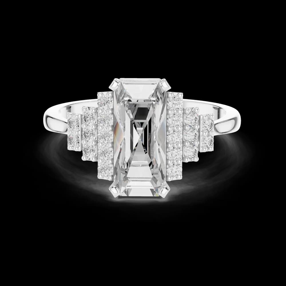 Emerald Art Deco Lab Grown Diamond Ring - Image 2 Emerald Art Deco Lab Grown Diamond Ring, view 2 of 6