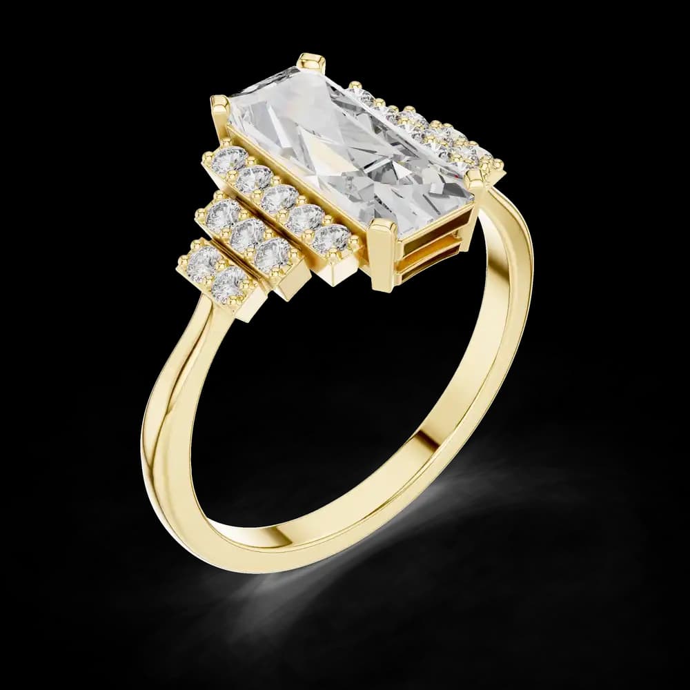 Emerald Art Deco Lab Grown Diamond Ring - Image 5 Emerald Art Deco Lab Grown Diamond Ring, view 5 of 6