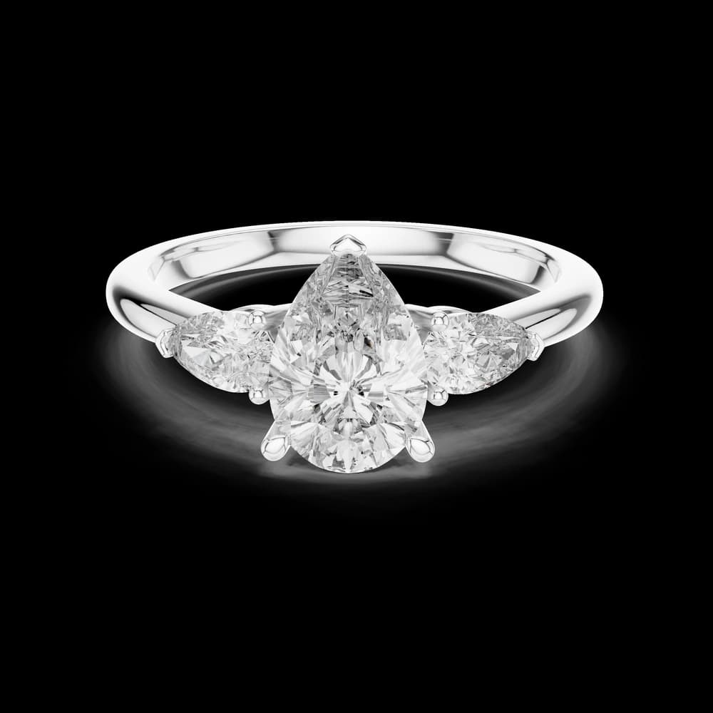 Three Stone Pear Cut Lab Grown Ring - Image 2 Three Stone Pear Cut Lab Grown Ring, view 2 of 5