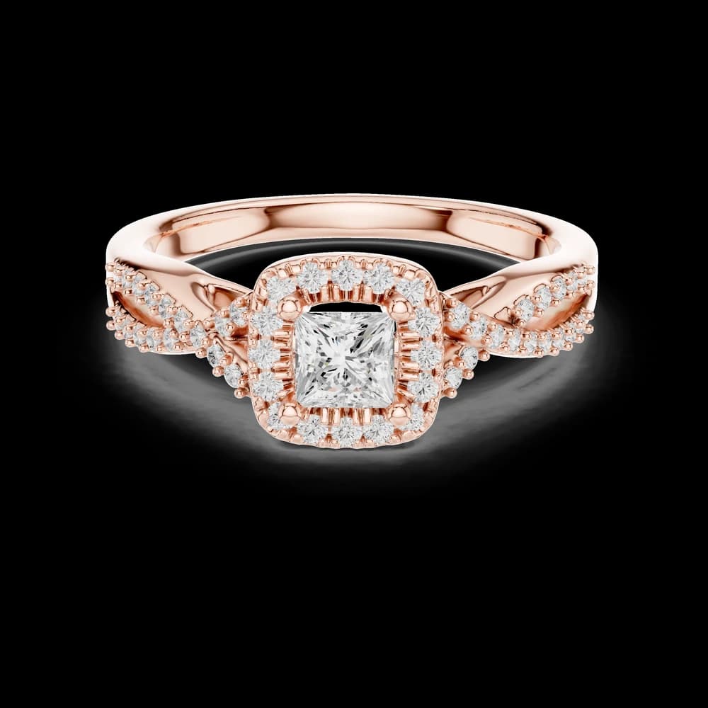 Princess Halo Twisted Pavé Lab Grown Diamond Ring - Image 1 Princess Halo Twisted Pavé Lab Grown Diamond Ring, view 1 of 6