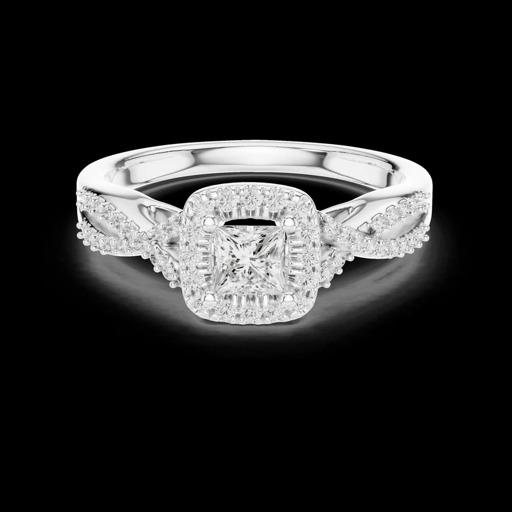 Princess Halo Twisted Pavé Lab Grown Diamond Ring - Image 2 Princess Halo Twisted Pavé Lab Grown Diamond Ring, view 2 of 6