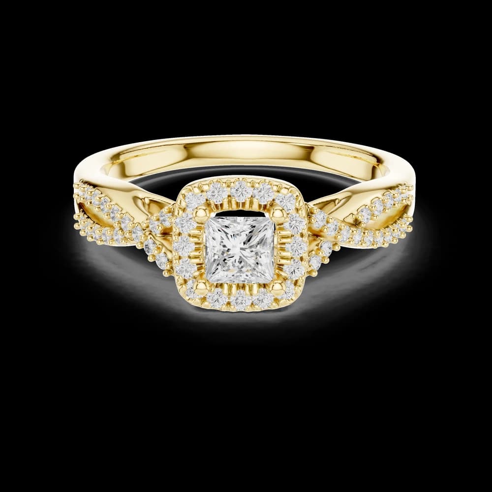 Princess Halo Twisted Pavé Lab Grown Diamond Ring - Image 3 Princess Halo Twisted Pavé Lab Grown Diamond Ring, view 3 of 6