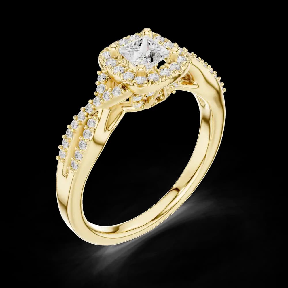 Princess Halo Twisted Pavé Lab Grown Diamond Ring - Image 5 Princess Halo Twisted Pavé Lab Grown Diamond Ring, view 5 of 6