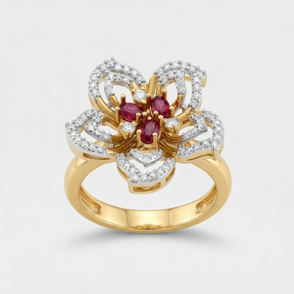 Floral Ruby Accent Lab Grown Diamond Ring - Image 1 Floral Ruby Accent Lab Grown Diamond Ring, view 1 of 1