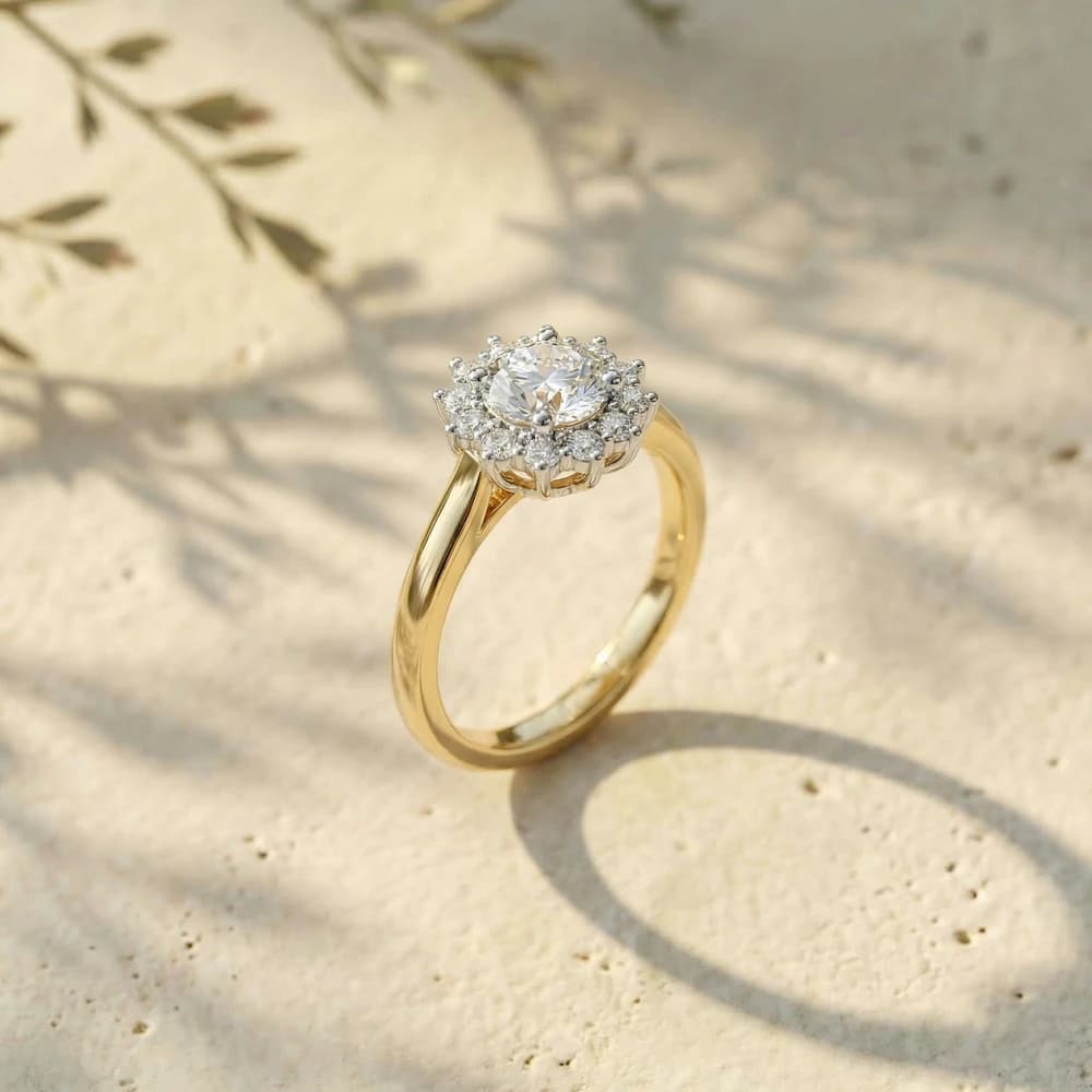 Sunburst Halo Solitaire Lab Grown Diamond Ring - Image 1 Sunburst Halo Solitaire Lab Grown Diamond Ring, view 1 of 3