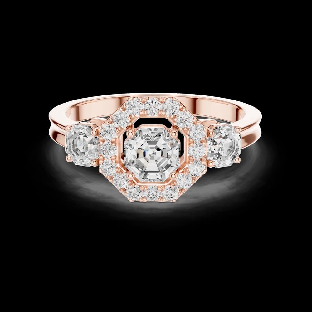 Octagon Halo Three Stone Lab Grown Ring - Image 1 Octagon Halo Three Stone Lab Grown Ring, view 1 of 3