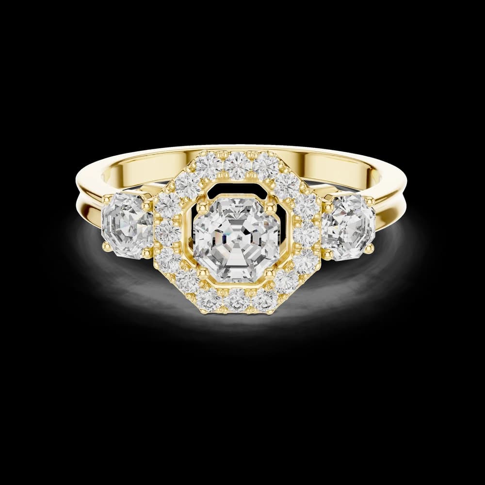 Octagon Halo Three Stone Lab Grown Ring - Image 2 Octagon Halo Three Stone Lab Grown Ring, view 2 of 3