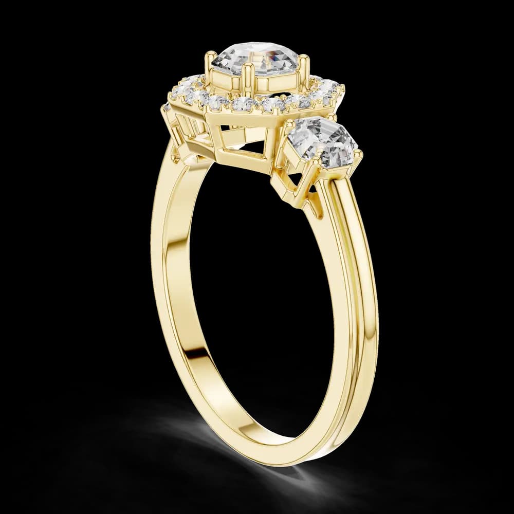 Octagon Halo Three Stone Lab Grown Ring - Image 3 Octagon Halo Three Stone Lab Grown Ring, view 3 of 3