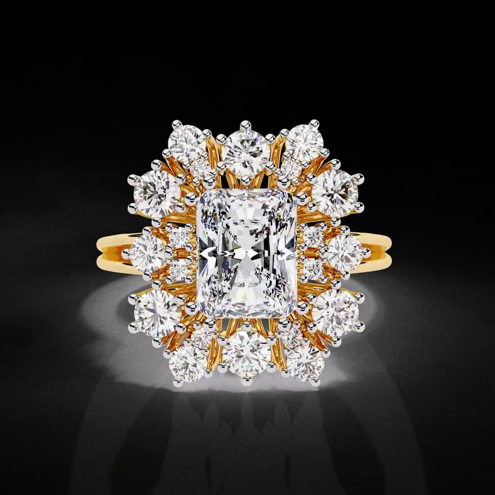 Radiant Cut Floral Halo Lab Grown Diamond Ring - Image 1 Radiant Cut Floral Halo Lab Grown Diamond Ring, view 1 of 4
