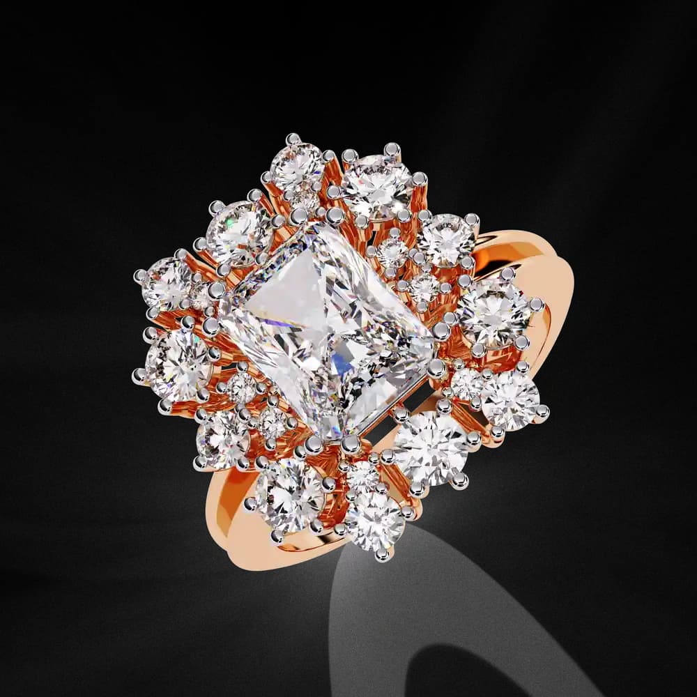 Radiant Cut Floral Halo Lab Grown Diamond Ring - Image 2 Radiant Cut Floral Halo Lab Grown Diamond Ring, view 2 of 4