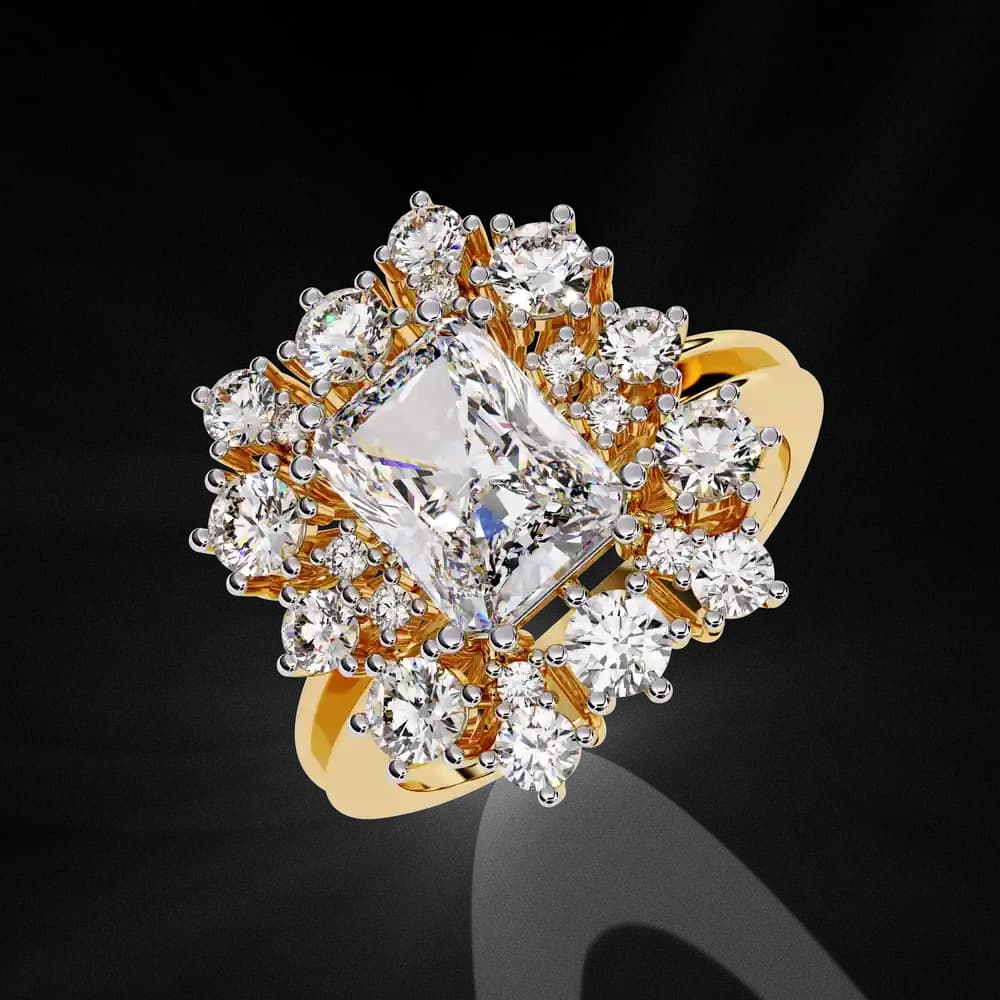 Radiant Cut Floral Halo Lab Grown Diamond Ring - Image 3 Radiant Cut Floral Halo Lab Grown Diamond Ring, view 3 of 4