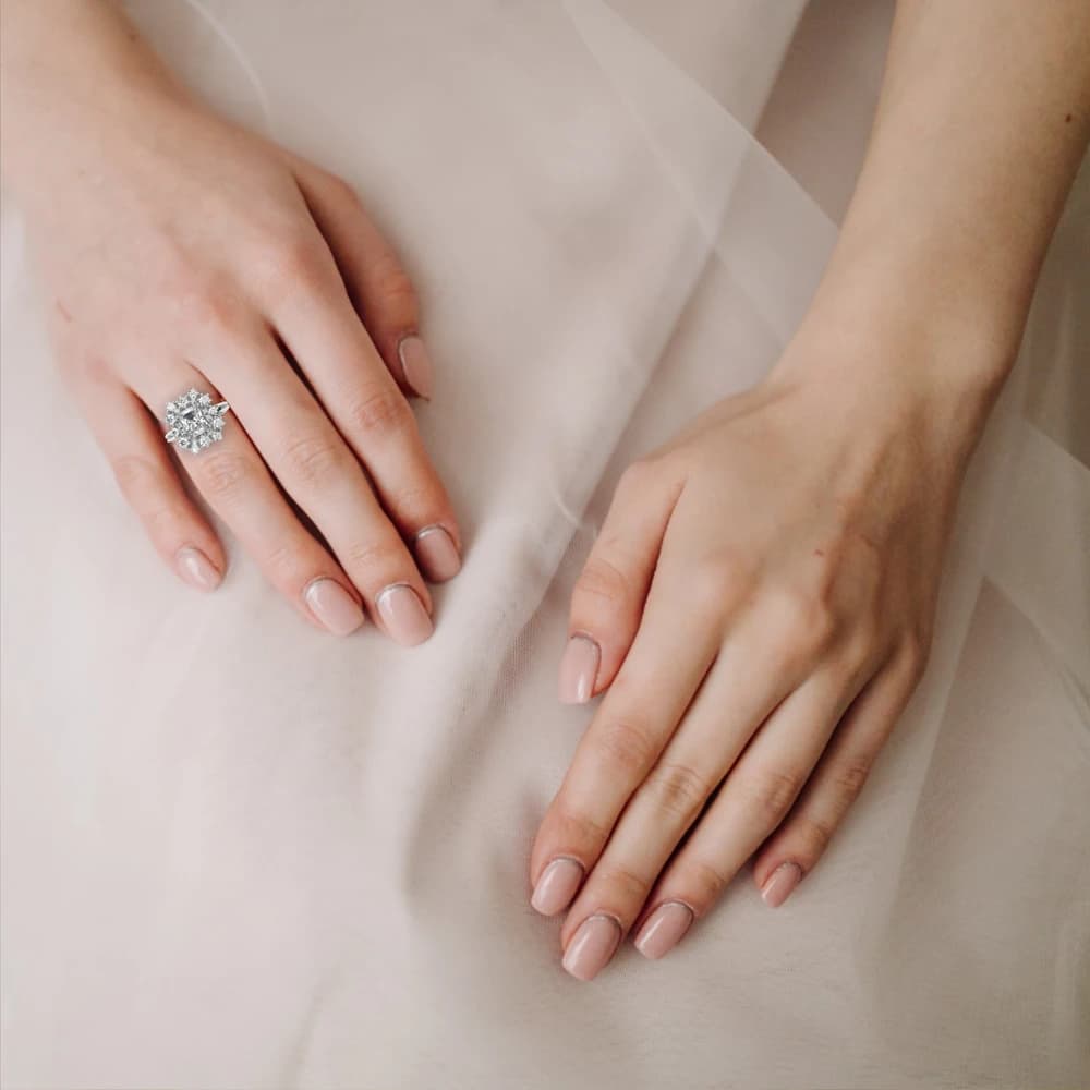 Radiant Cut Floral Halo Lab Grown Diamond Ring - Image 4 Radiant Cut Floral Halo Lab Grown Diamond Ring, view 4 of 4