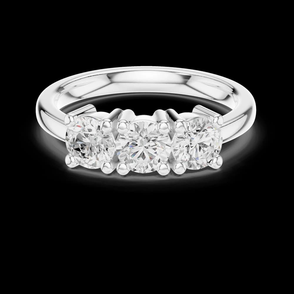 Three Stone Round Shared Prong Lab Grown Band - Image 2 Three Stone Round Shared Prong Lab Grown Band, view 2 of 6
