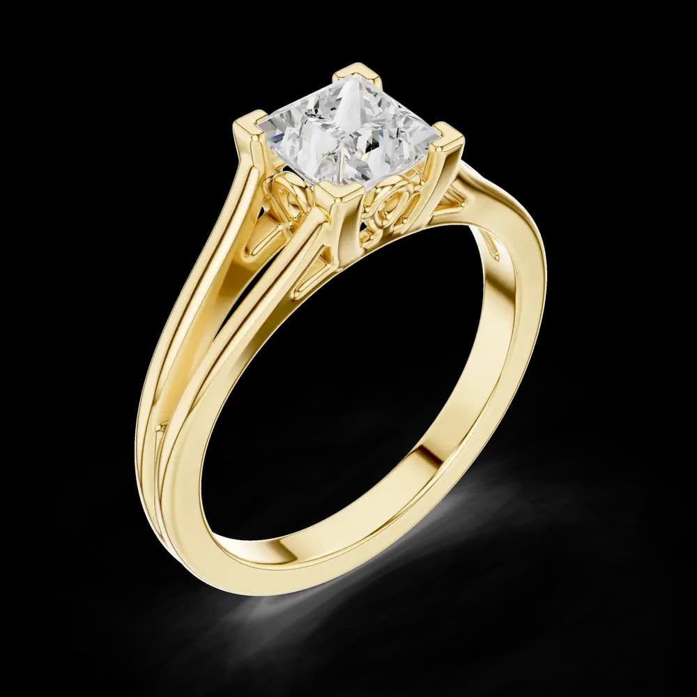 Princess Cut Gold Split Shank Lab Grown Diamond Ring - Image 5 Princess Cut Gold Split Shank Lab Grown Diamond Ring, view 5 of 6