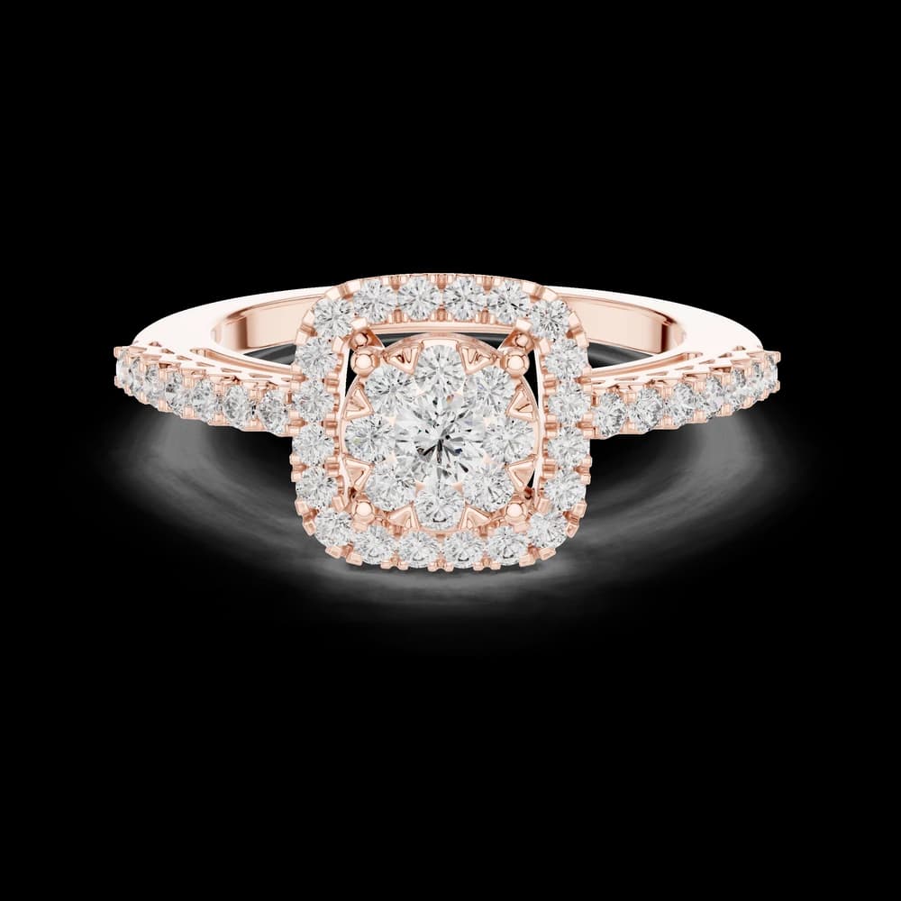 Square Cluster Double Halo Pavé Lab Grown Diamond Ring - Image 1 Square Cluster Double Halo Pavé Lab Grown Diamond Ring, view 1 of 6