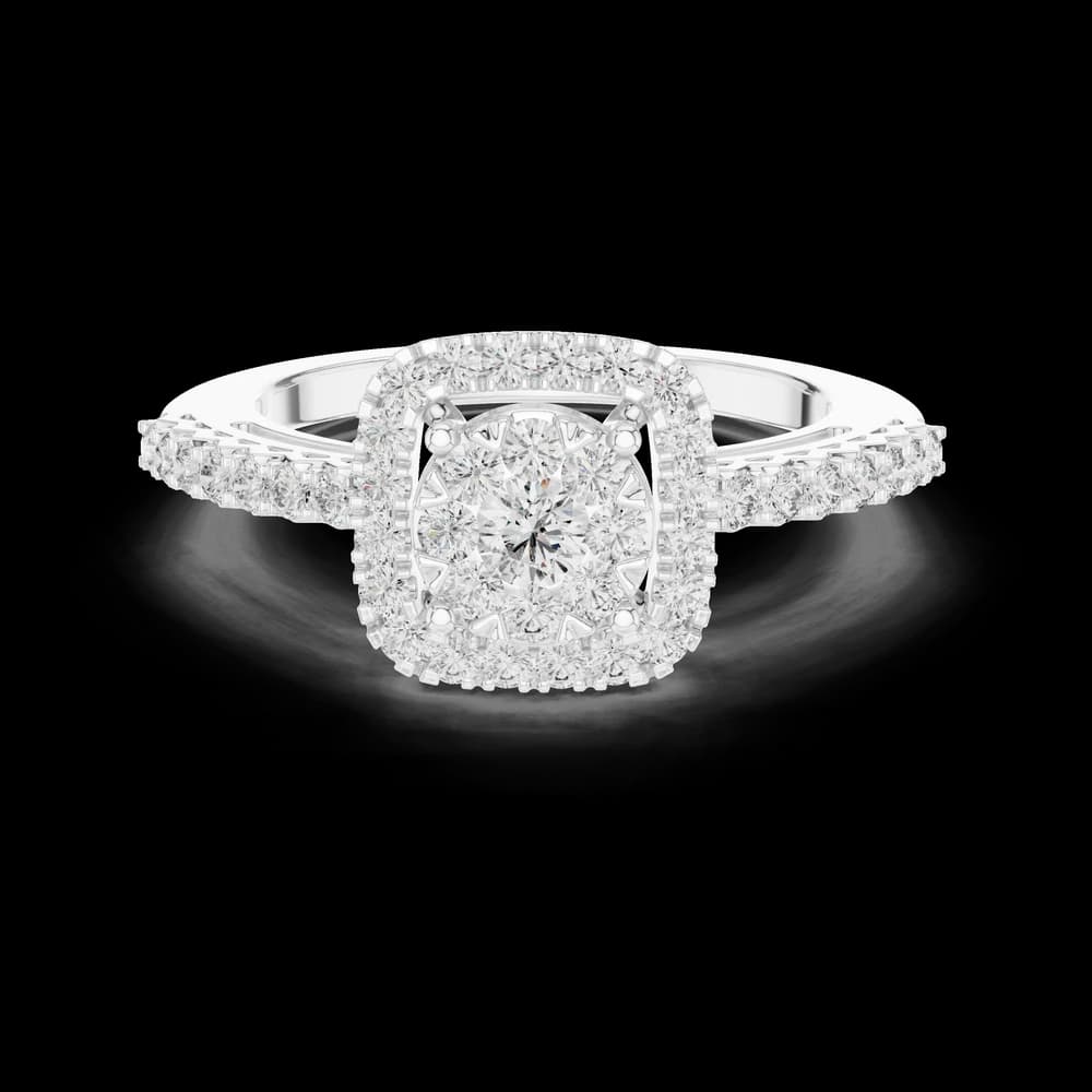 Square Cluster Double Halo Pavé Lab Grown Diamond Ring - Image 2 Square Cluster Double Halo Pavé Lab Grown Diamond Ring, view 2 of 6