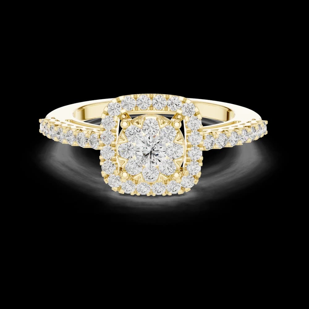 Square Cluster Double Halo Pavé Lab Grown Diamond Ring - Image 3 Square Cluster Double Halo Pavé Lab Grown Diamond Ring, view 3 of 6