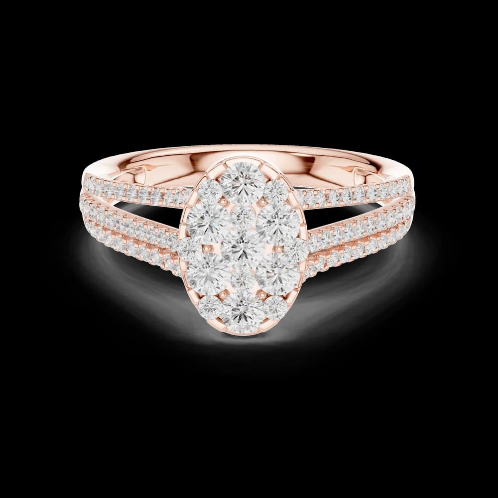 Oval Shape Round Diamond Cluster Lab Grown Fine Band Ring - Image 1 Oval Shape Round Diamond Cluster Lab Grown Fine Band Ring, view 1 of 6