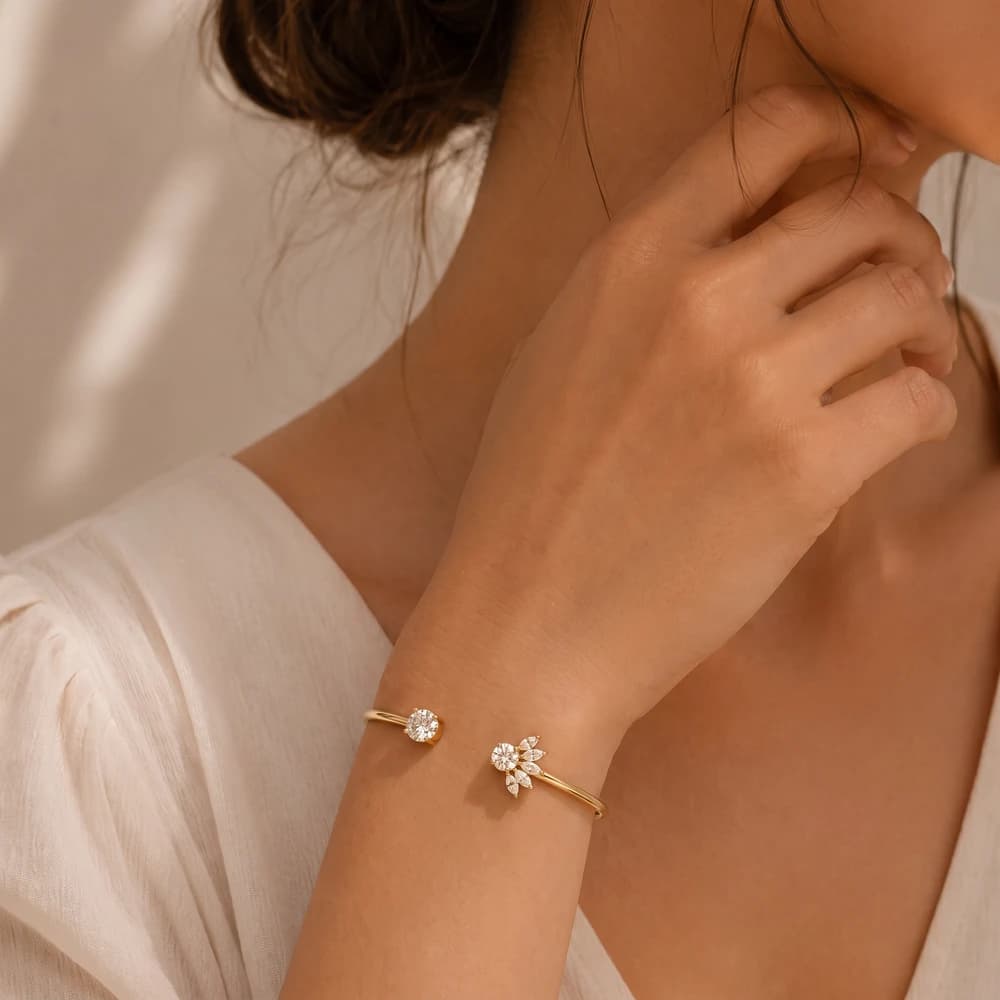 The Asymmetric Cluster Open Cuff Bangle - Image 1 The Asymmetric Cluster Open Cuff Bangle, view 1 of 7