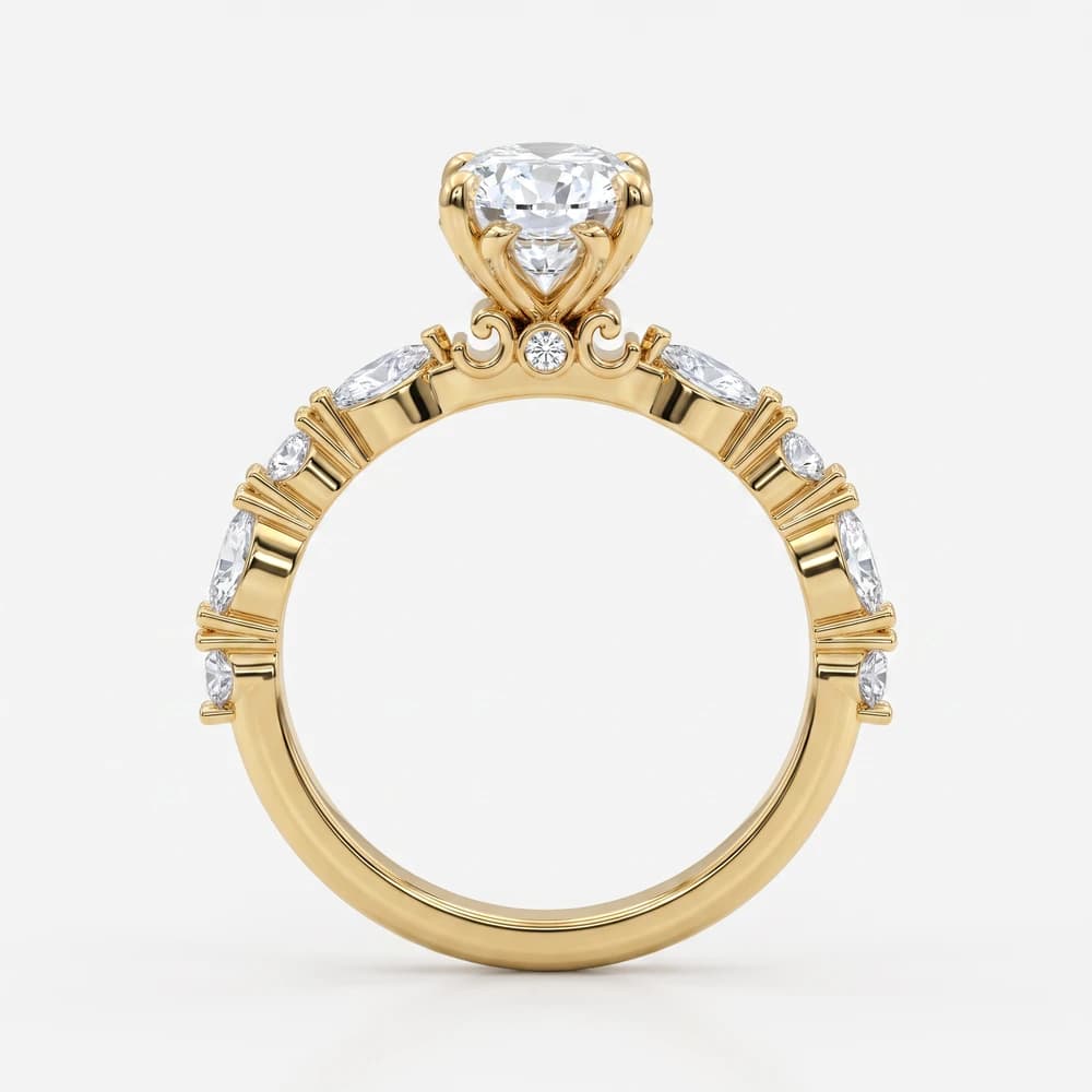 Oval Center Marquise & Round Diamond Lab Grown Ring - Image 2 Oval Center Marquise & Round Diamond Lab Grown Ring, view 2 of 5