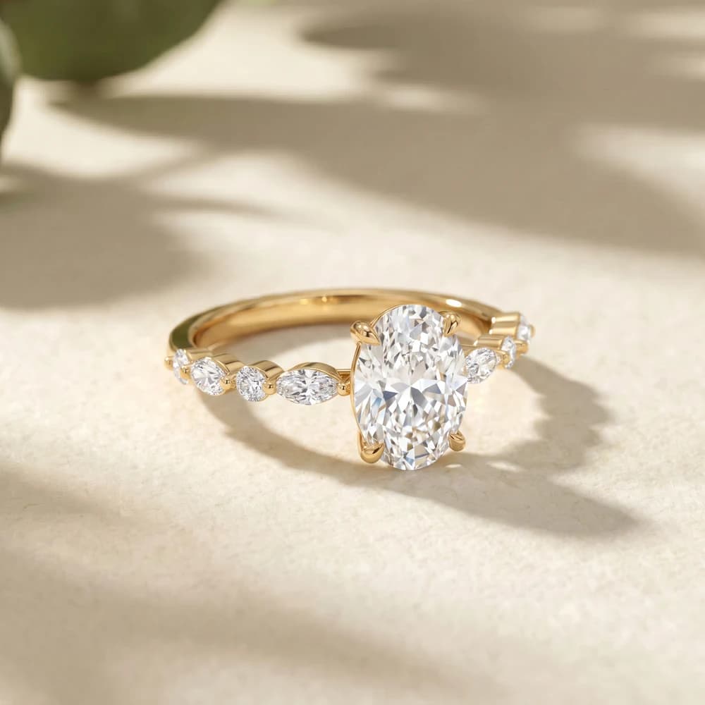 Oval Center Marquise & Round Diamond Lab Grown Ring - Image 4 Oval Center Marquise & Round Diamond Lab Grown Ring, view 4 of 5
