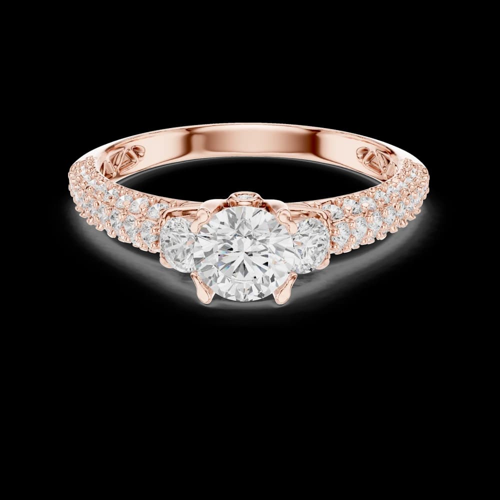 Three Stone Pave Setting Roun Centre Lab Grown Diamond Ring - Image 1 Three Stone Pave Setting Roun Centre Lab Grown Diamond Ring, view 1 of 1