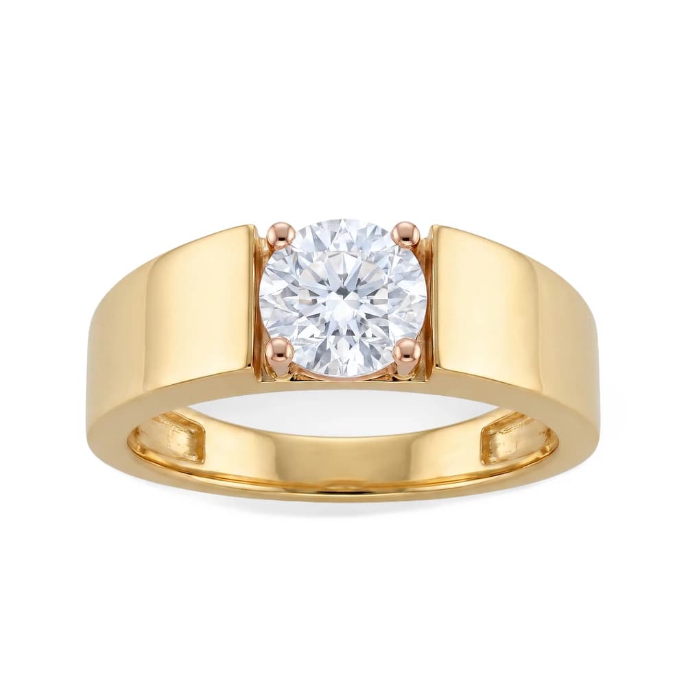 Men's Matte Round Solitaire Lab Grown Diamond Ring - Image 1 Men's Matte Round Solitaire Lab Grown Diamond Ring, view 1 of 5