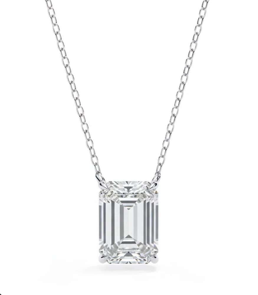 Minimalist Emerald Cut Lab Grown Diamond Necklace - Image 1 Minimalist Emerald Cut Lab Grown Diamond Necklace, view 1 of 17