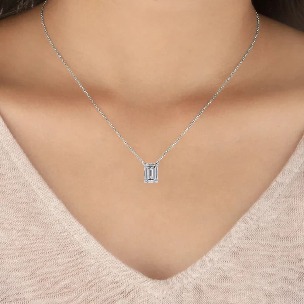 Minimalist Emerald Cut Lab Grown Diamond Necklace - Image 16 Minimalist Emerald Cut Lab Grown Diamond Necklace, view 16 of 17