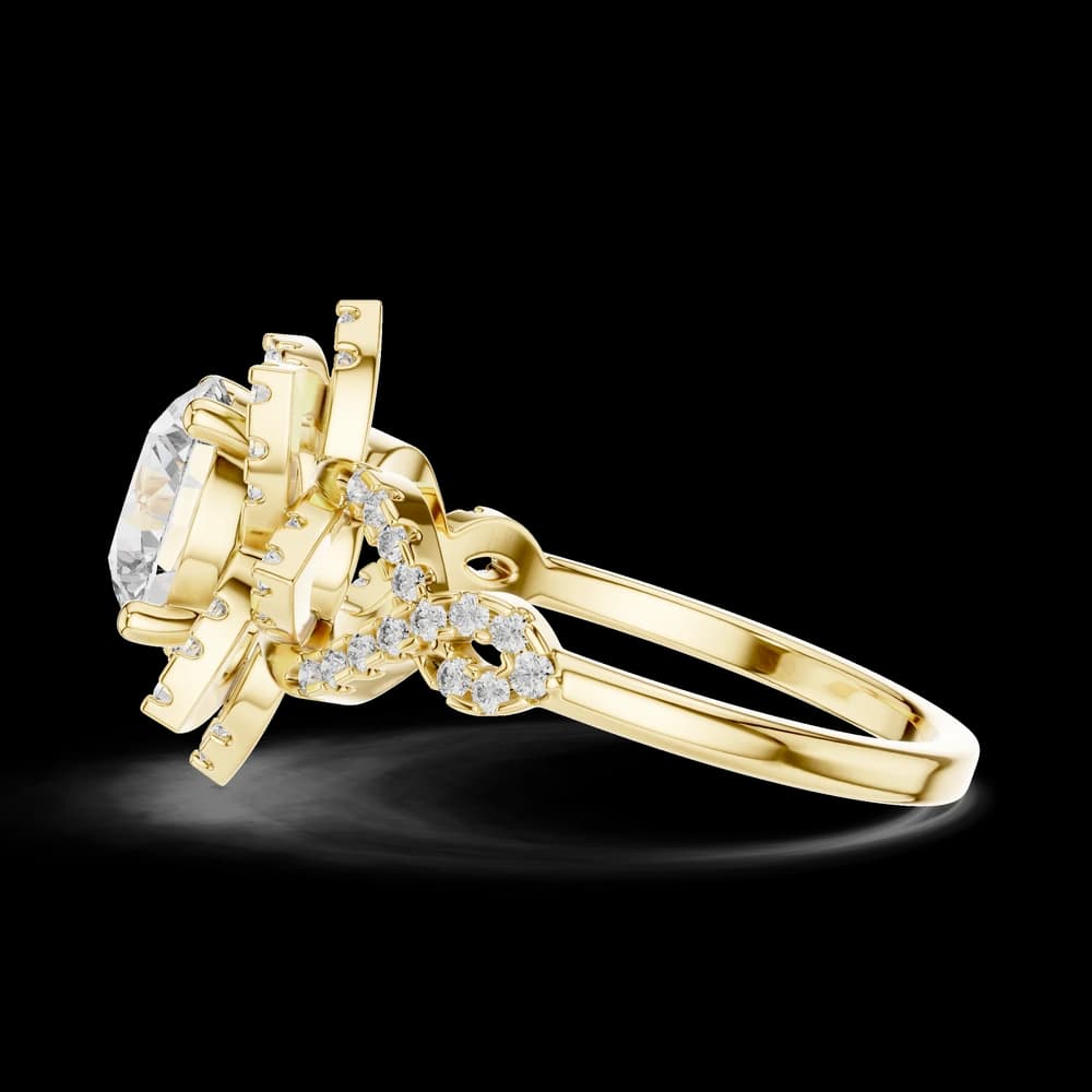 Geometric Starburst Halo with Twisted Band Round Cut Lab Grown Diamond Ring - Image 5 Geometric Starburst Halo with Twisted Band Round Cut Lab Grown Diamond Ring, view 5 of 5