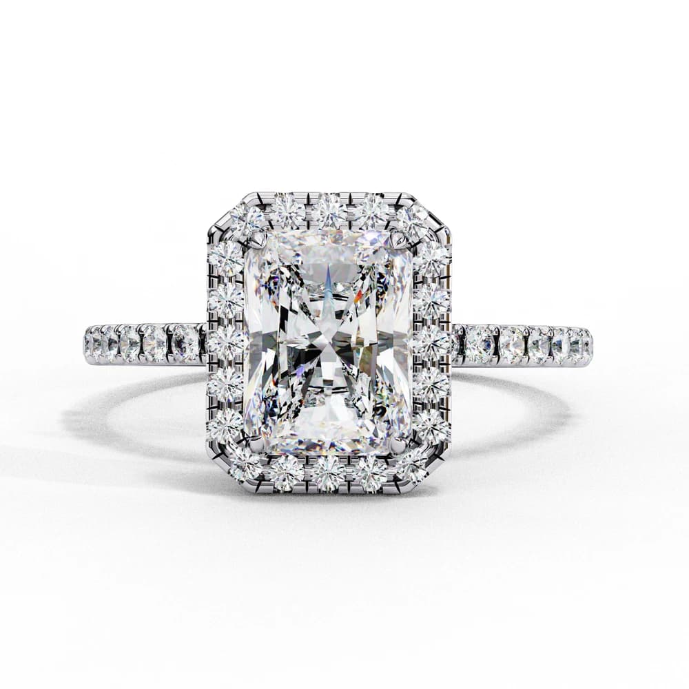 Mira Radiant-Cut Lab Grown Diamond Solitaire Ring with Halo - Image 1 Mira Radiant-Cut Lab Grown Diamond Solitaire Ring with Halo, view 1 of 11