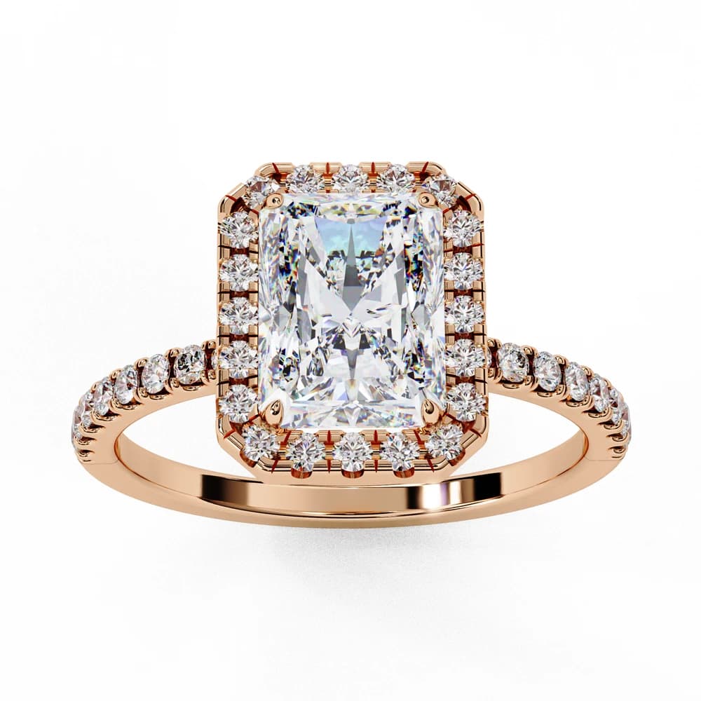 Mira Radiant-Cut Lab Grown Diamond Solitaire Ring with Halo - Image 10 Mira Radiant-Cut Lab Grown Diamond Solitaire Ring with Halo, view 10 of 11