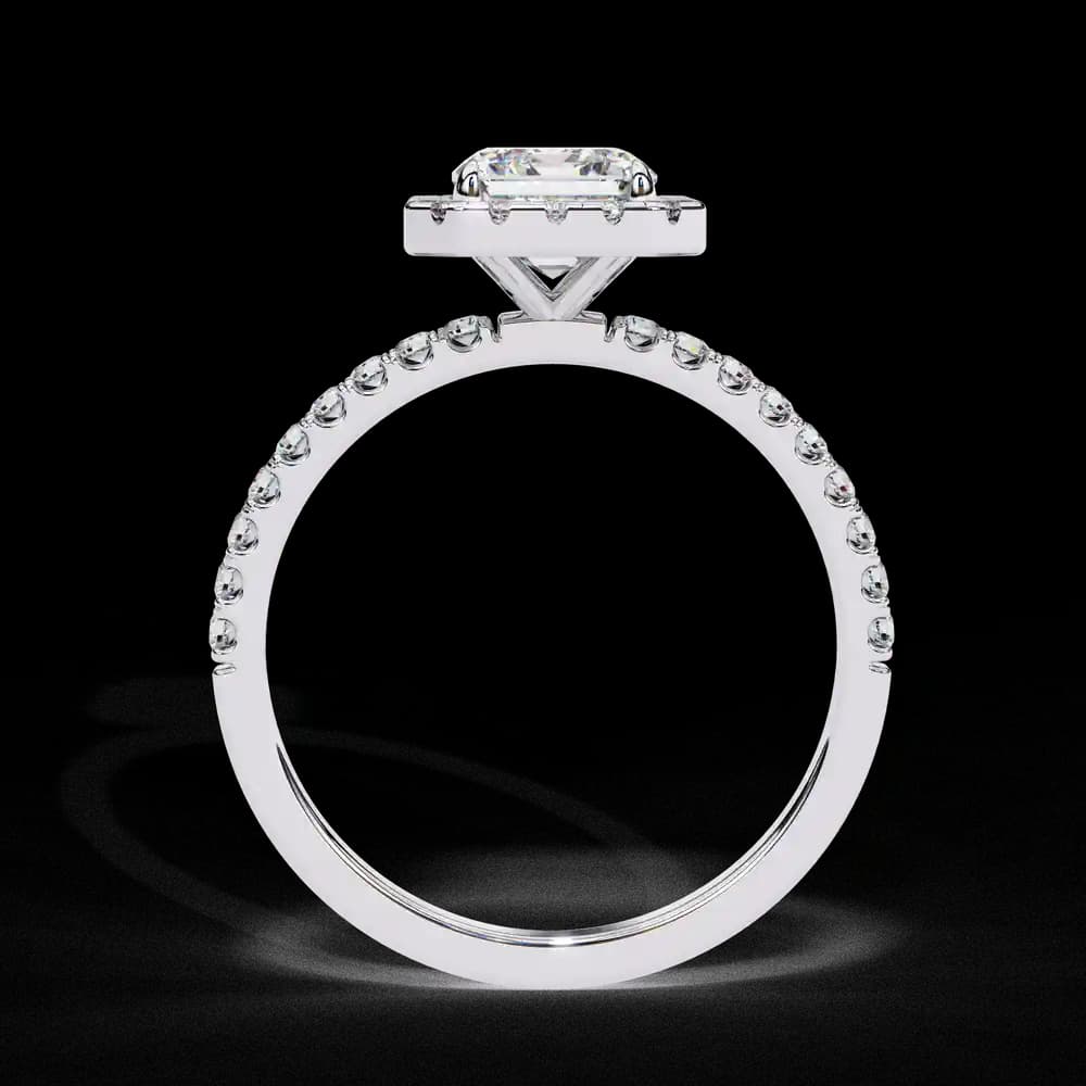 Mira Radiant-Cut Lab Grown Diamond Solitaire Ring with Halo - Image 2 Mira Radiant-Cut Lab Grown Diamond Solitaire Ring with Halo, view 2 of 11
