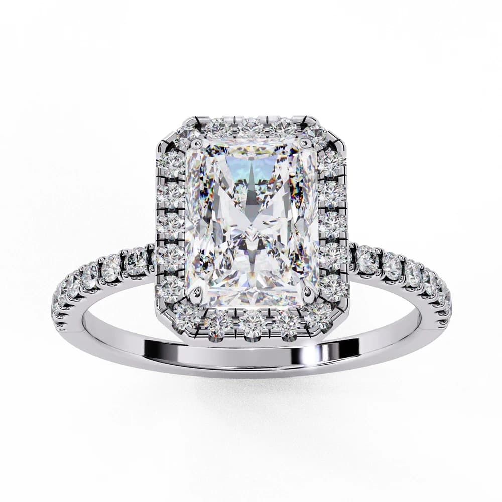 Mira Radiant-Cut Lab Grown Diamond Solitaire Ring with Halo - Image 4 Mira Radiant-Cut Lab Grown Diamond Solitaire Ring with Halo, view 4 of 11