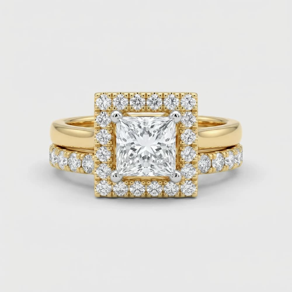 Square Halo Double Band Lab Grown Diamond Ring - Image 1 Square Halo Double Band Lab Grown Diamond Ring, view 1 of 3