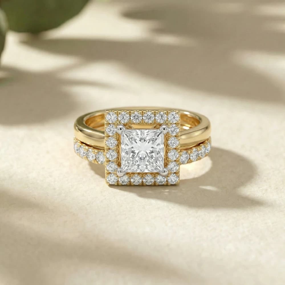 Square Halo Double Band Lab Grown Diamond Ring - Image 2 Square Halo Double Band Lab Grown Diamond Ring, view 2 of 3