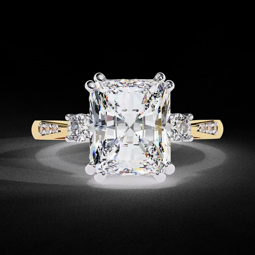 Radiant Pavé Three Stone Lab Grown Ring - Image 1 Radiant Pavé Three Stone Lab Grown Ring, view 1 of 15