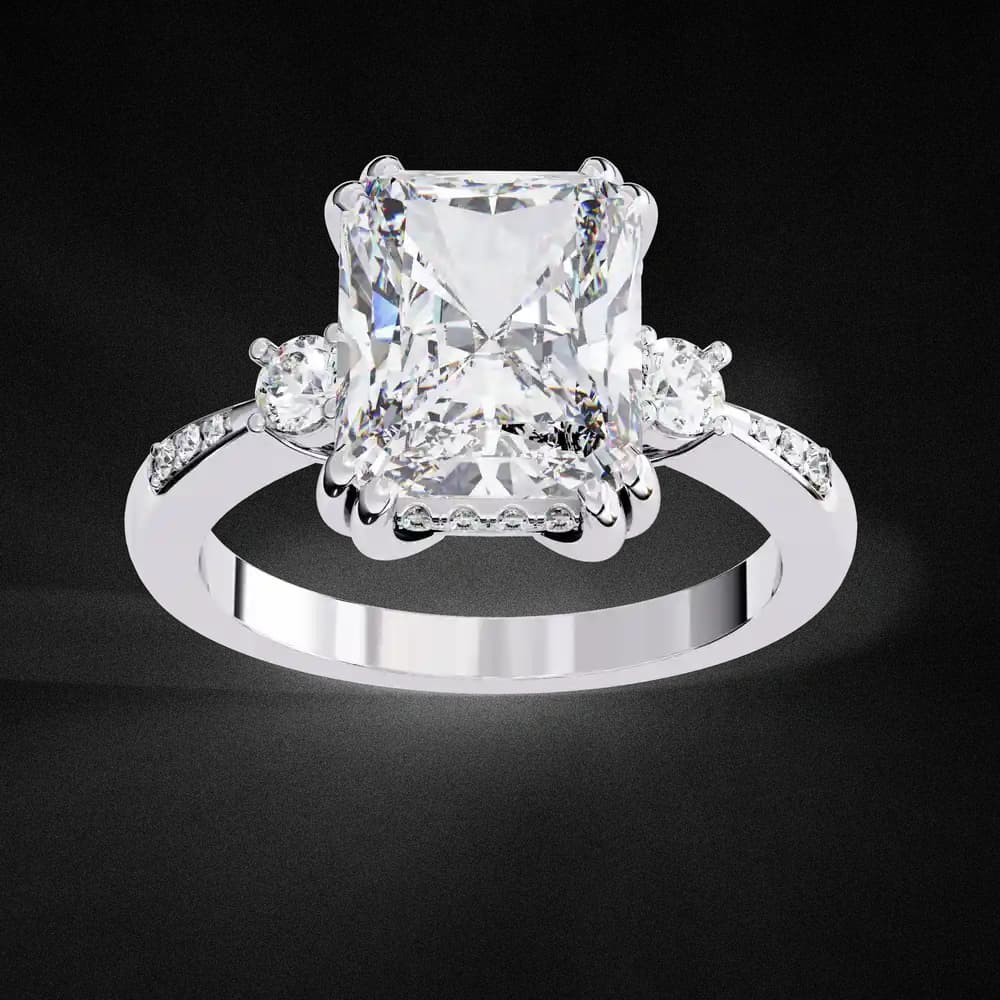 Radiant Pavé Three Stone Lab Grown Ring - Image 10 Radiant Pavé Three Stone Lab Grown Ring, view 10 of 15