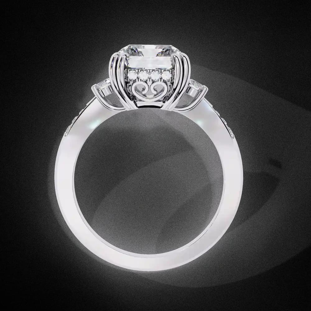 Radiant Pavé Three Stone Lab Grown Ring - Image 2 Radiant Pavé Three Stone Lab Grown Ring, view 2 of 15