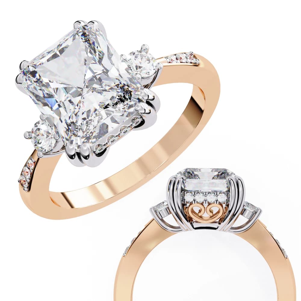 Radiant Pavé Three Stone Lab Grown Ring - Image 6 Radiant Pavé Three Stone Lab Grown Ring, view 6 of 15