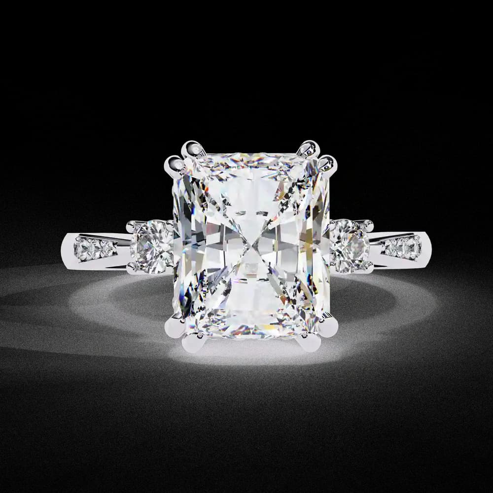 Radiant Pavé Three Stone Lab Grown Ring - Image 8 Radiant Pavé Three Stone Lab Grown Ring, view 8 of 15