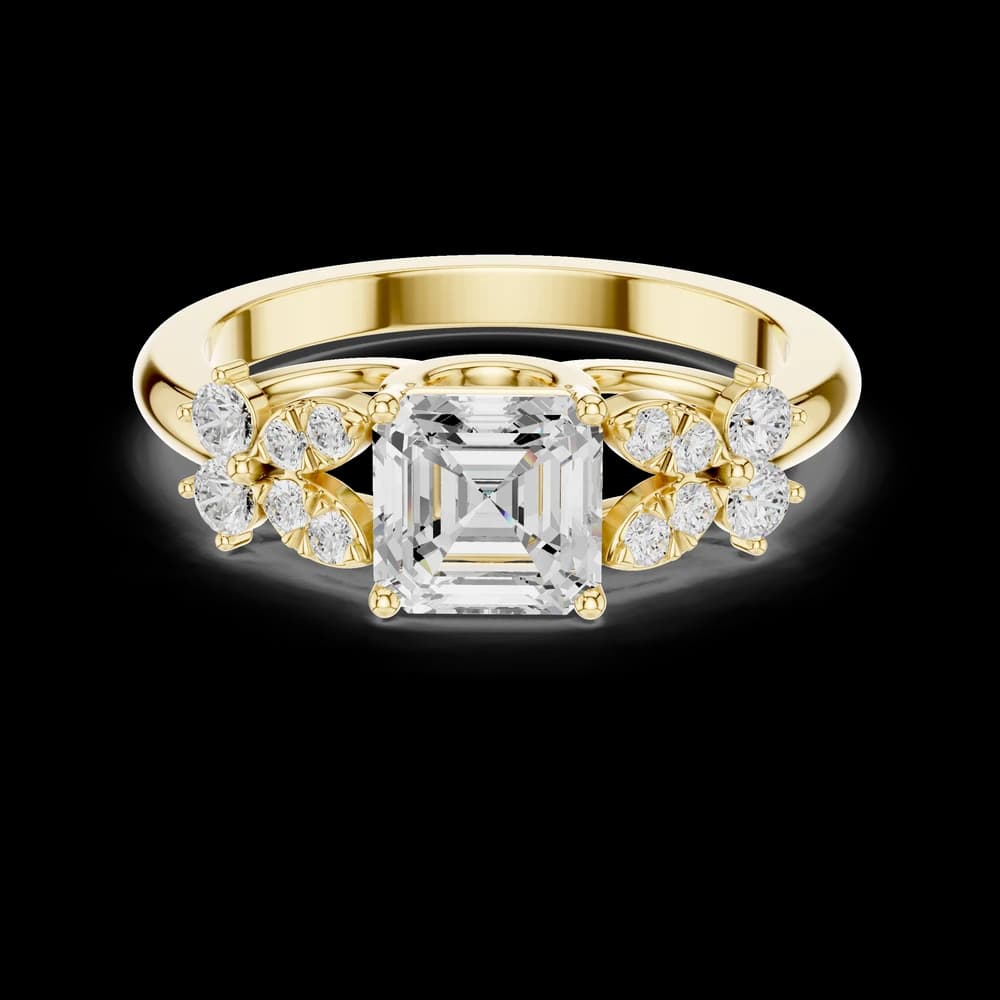 Modern Asscher Cut Floral Lab Grown Ring - Image 3 Modern Asscher Cut Floral Lab Grown Ring, view 3 of 6