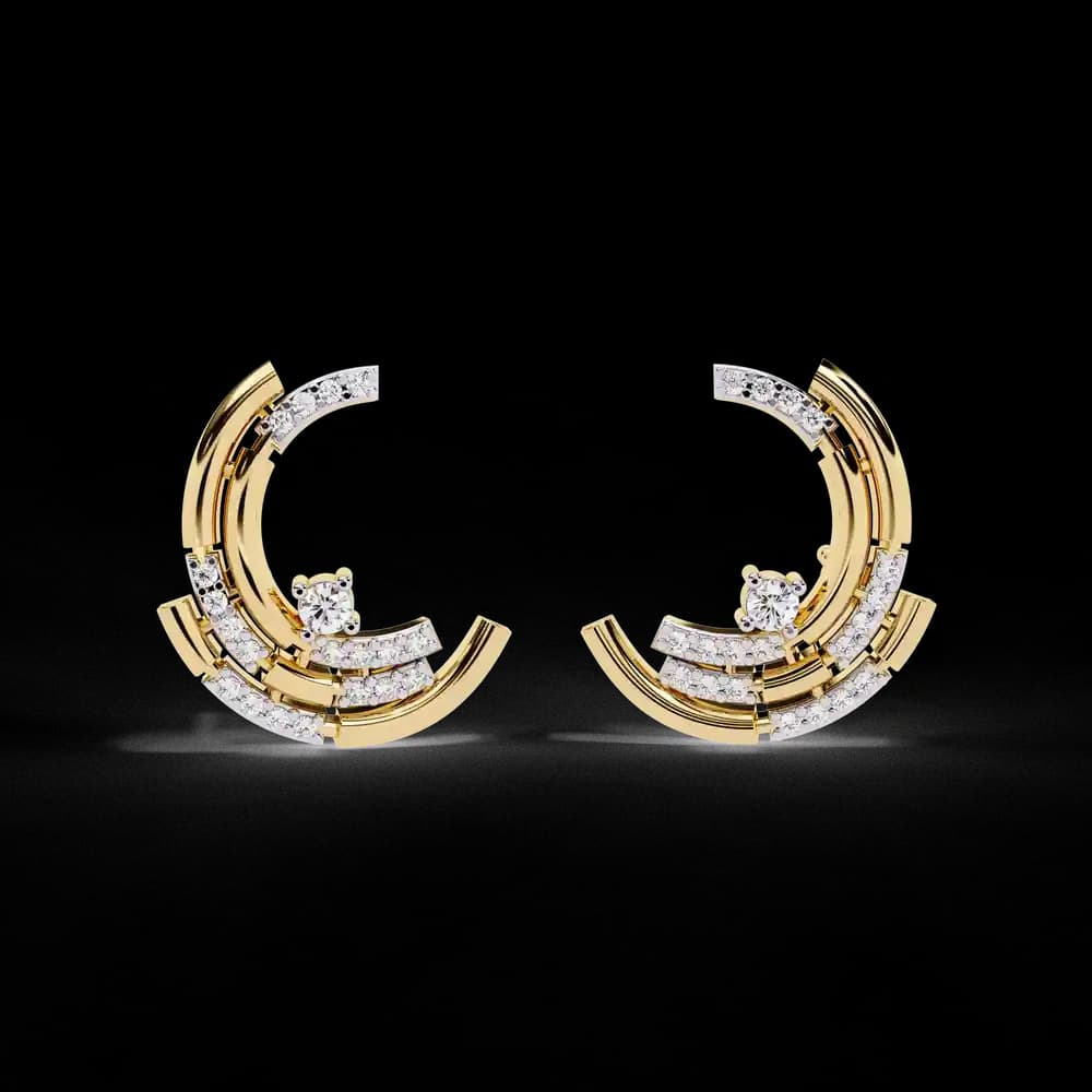 Modern Moon Phase Lab Grown Diamond Stud Earrings - Image 2 Modern Moon Phase Lab Grown Diamond Stud Earrings, view 2 of 15