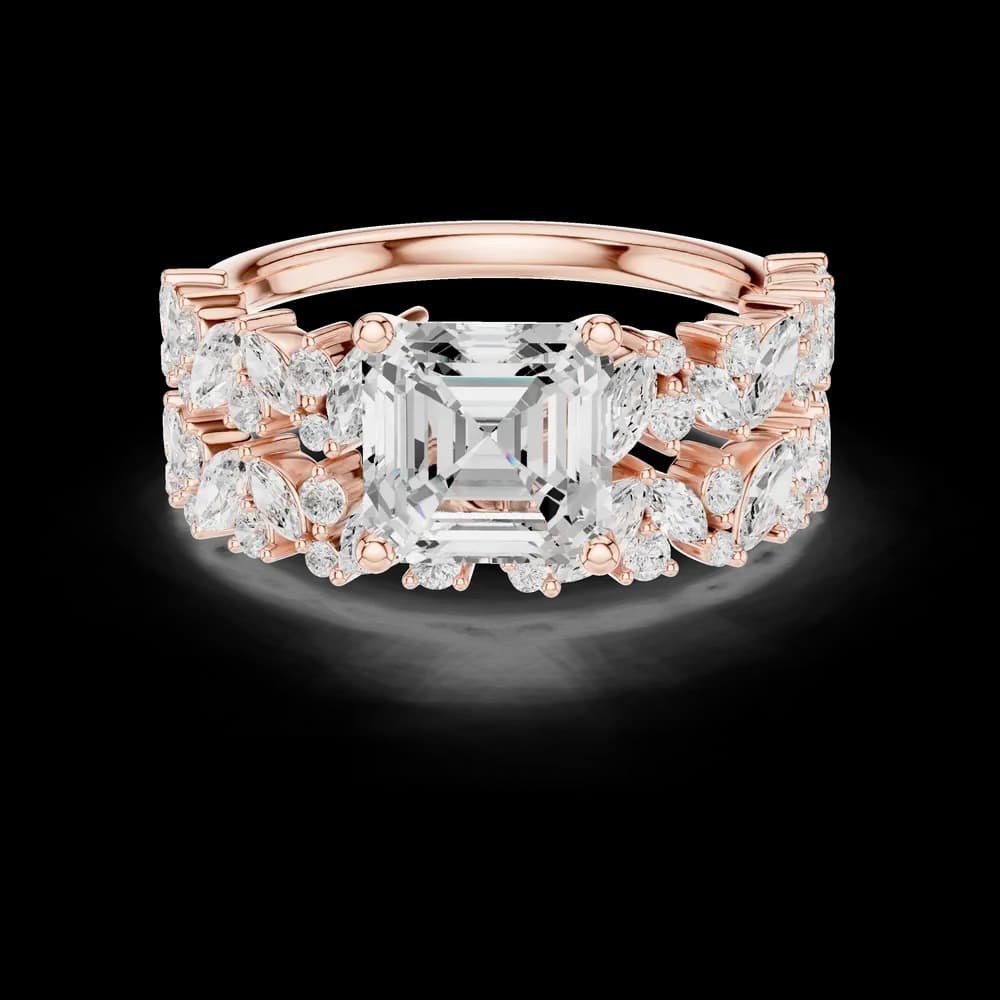 Asscher Cut Cluster Lab Grown Diamond Ring - Image 1 Asscher Cut Cluster Lab Grown Diamond Ring, view 1 of 6