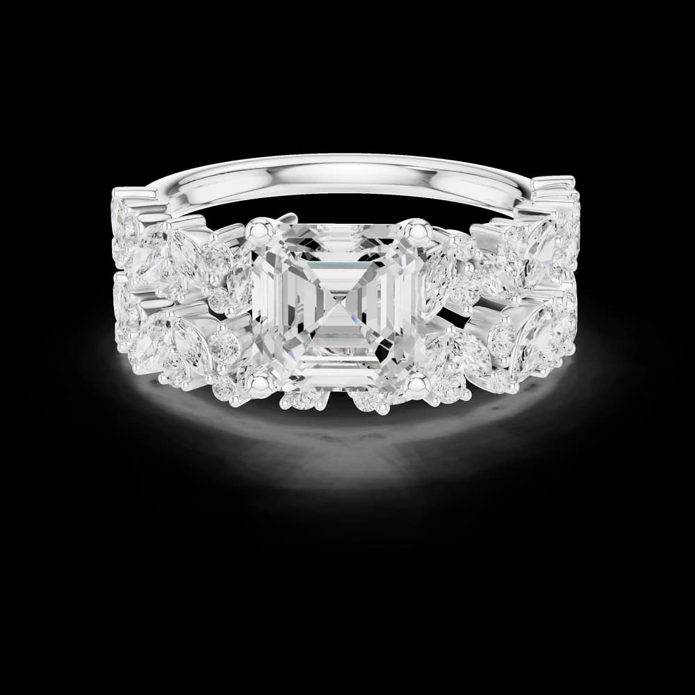 Asscher Cut Cluster Lab Grown Diamond Ring - Image 2 Asscher Cut Cluster Lab Grown Diamond Ring, view 2 of 6