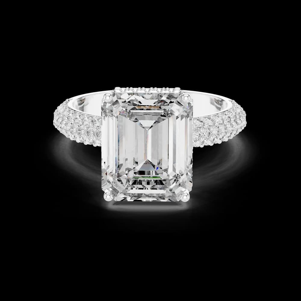 Elegant Emerald Cut Multi Pavé Lab Grown Diamond Ring - Image 2 Elegant Emerald Cut Multi Pavé Lab Grown Diamond Ring, view 2 of 6