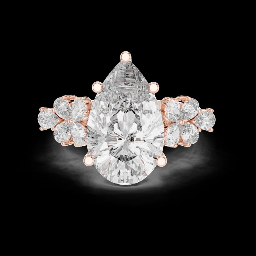 Floral Accented Pear Lab Grown Diamond Ring - Image 1 Floral Accented Pear Lab Grown Diamond Ring, view 1 of 6